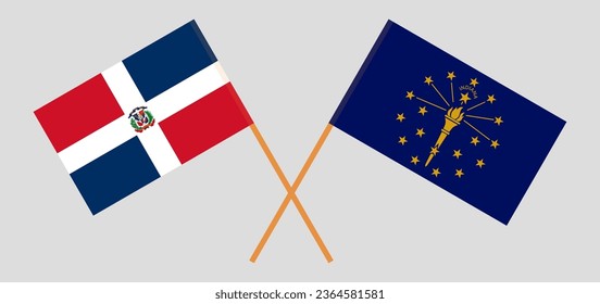 Crossed flags of Dominican Republic and the State of Indiana. Official colors. Correct proportion. Vector illustration
