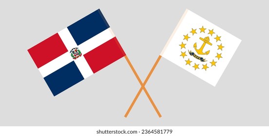 Crossed flags of Dominican Republic and the State of Rhode Island. Official colors. Correct proportion. Vector illustration
