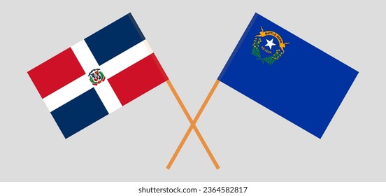 Crossed flags of Dominican Republic and The State of Nevada. Official colors. Correct proportion. Vector illustration
