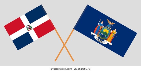 Crossed flags of Dominican Republic and The State of New York. Official colors. Correct proportion. Vector illustration
