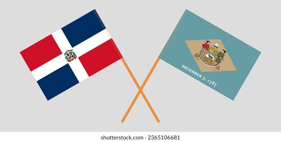 Crossed flags of Dominican Republic and The State of Delaware. Official colors. Correct proportion. Vector illustration
