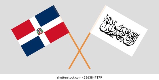 Crossed flags of Dominican Republic and Taliban. Official colors. Correct proportion. Vector illustration
