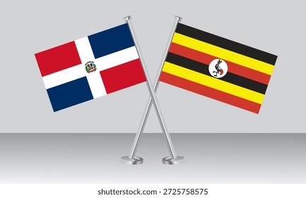 Banderas cruzadas de República Dominicana y Uganda. Colores oficiales. Proporción correcta. Diseño de Anuncio