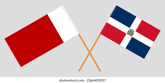 Crossed flags of Dubai and Dominican Republic. Official colors. Correct proportion. Vector illustration
