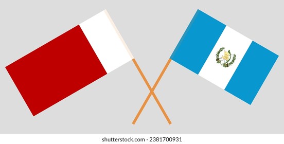 Crossed flags of Dubai and Guatemala. Official colors. Correct proportion. Vector illustration
