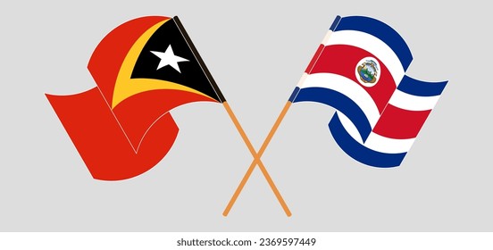 Crossed flags of East Timor and Costa Rica. Official colors. Correct proportion. Vector illustration
