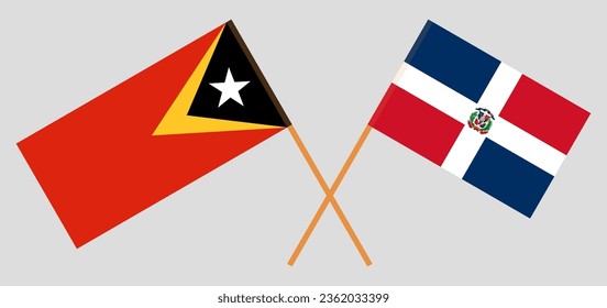 Crossed flags of East Timor and Dominican Republic. Official colors. Correct proportion. Vector illustration
