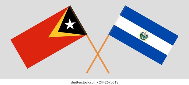 Crossed flags of East Timor and El Salvador. Official colors. Correct proportion. Vector illustration
