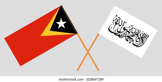 Gekreuzte Flaggen von Osttimor und dem Islamischen Emirat von Afghanistan. Offizielle Farben. Richtiger Anteil