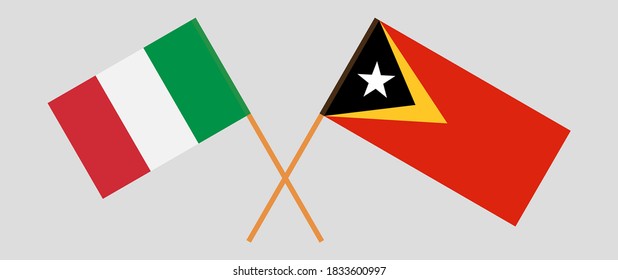 Crossed flags of East Timor and Italy