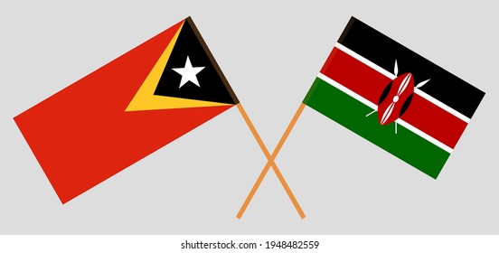 Crossed flags of East Timor and Kenya. Official colors. Correct proportion