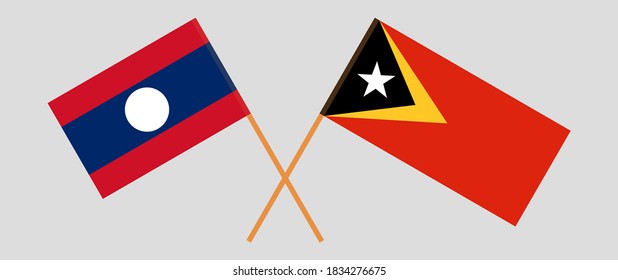 Gekreuzte Flaggen von Osttimor und Laos