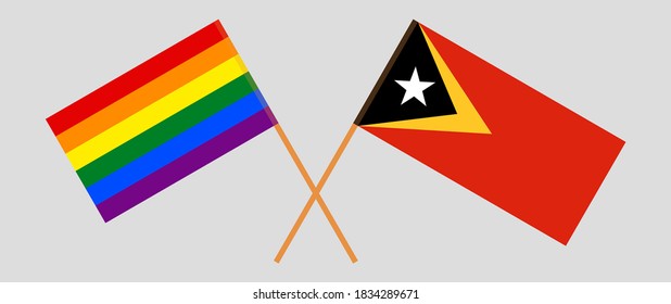 Crossed flags of East Timor and LGBTQ