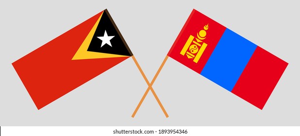 Crossed flags of East Timor and Mongolia