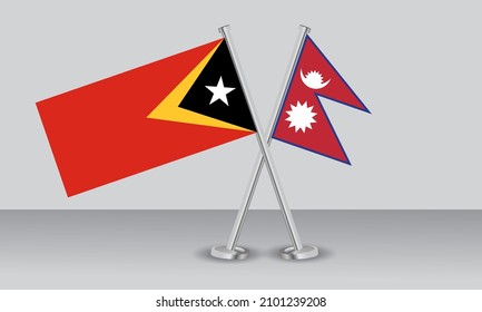 Crossed flags of East Timor and Nepal. Official colors. Correct proportion. Banner design