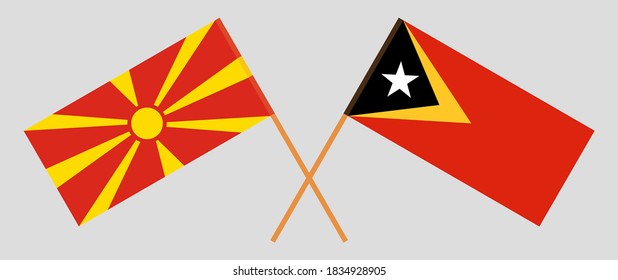 Banderas cruzadas de Timor Oriental y Macedonia del Norte