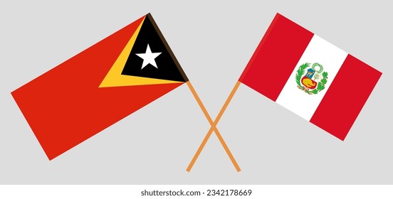 Crossed flags of East Timor and Peru. Official colors. Correct proportion. Vector illustration
