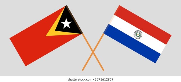 Crossed flags of East Timor and Republic of Paraguay. Official colors. Correct proportion. Vector illustration.
