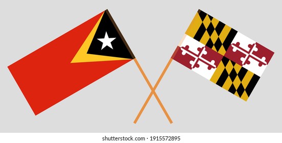 Gekreuzte Flaggen Osttimors und des Staates Maryland