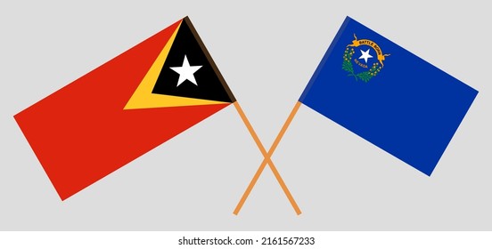Crossed flags of East Timor and The State of Nevada. Official colors. Correct proportion
