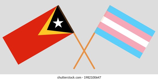 Crossed flags of East Timor and Transgender Pride. Official colors. Correct proportion