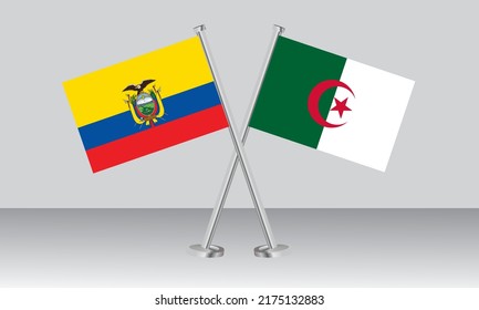 Banderas cruzadas de Ecuador y Argelia. Colores oficiales. Proporción correcta. Diseño de pancartas