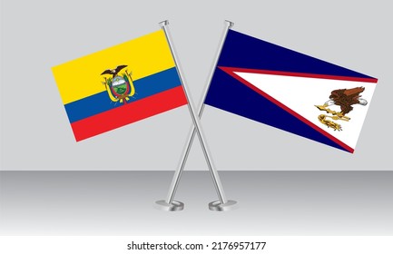 Banderas cruzadas de Ecuador y Samoa Americana. Colores oficiales. Proporción correcta. Diseño de pancartas