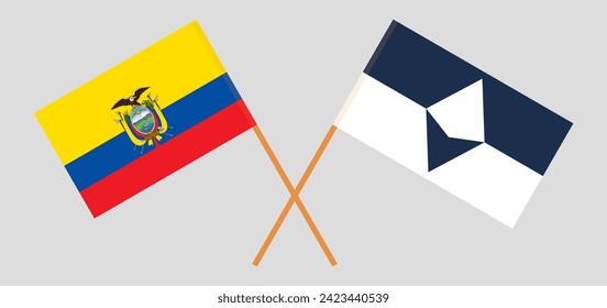 Crossed flags of Ecuador and Antarctica. Official colors. Correct proportion. Vector illustration
