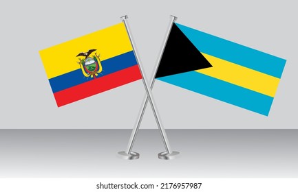 Crossed flags of Ecuador and Bahamas. Official colors. Correct proportion. Banner design