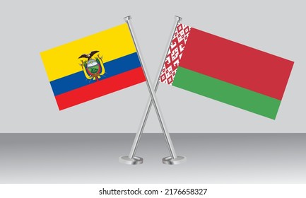 Crossed flags of Ecuador and Belarus. Official colors. Correct proportion. Banner design