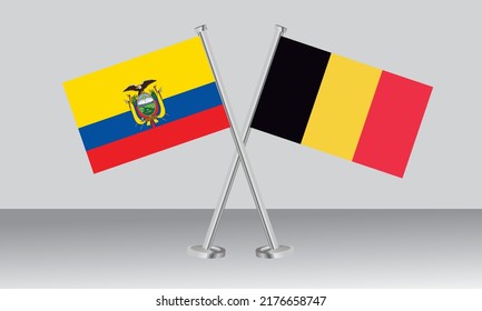 Crossed flags of Ecuador and Belgium. Official colors. Correct proportion. Banner design