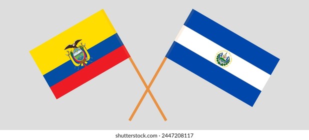 Crossed flags of Ecuador and El Salvador. Official colors. Correct proportion. Vector illustration
