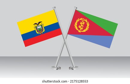 Gekreuzte Flaggen von Ecuador und Eritrea. Offizielle Farben. Richtiger Anteil. Banner-Design