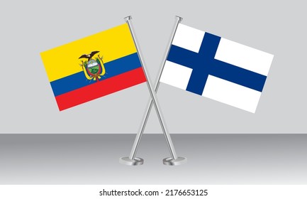 Crossed flags of Ecuador and Finland. Official colors. Correct proportion. Banner design