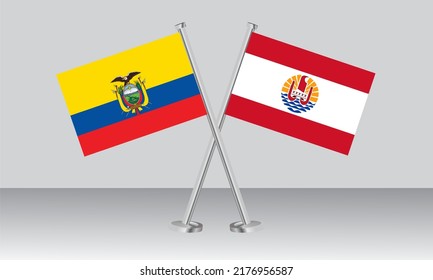 Crossed flags of Ecuador and French Polynesia. Official colors. Correct proportion. Banner design
