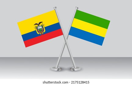 Crossed flags of Ecuador and Gabon. Official colors. Correct proportion. Banner design