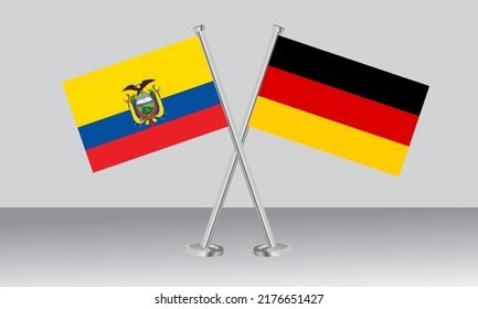 Crossed flags of Ecuador and Germany. Official colors. Correct proportion. Banner design