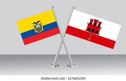 Überquerte Flaggen von Ecuador und Gibraltar. Offizielle Farben. Richtiger Anteil. Banner-Design