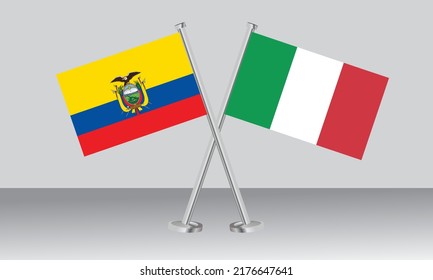 Crossed flags of Ecuador and Italy. Official colors. Correct proportion. Banner design