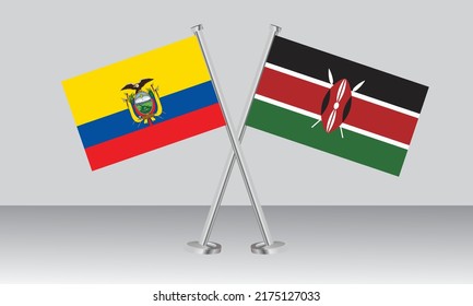 Crossed flags of Ecuador and Kenya. Official colors. Correct proportion. Banner design