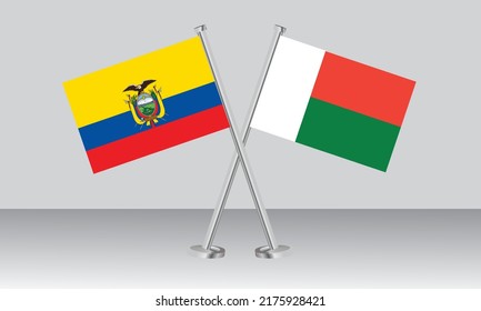 Crossed flags of Ecuador and Madagascar. Official colors. Correct proportion. Banner design