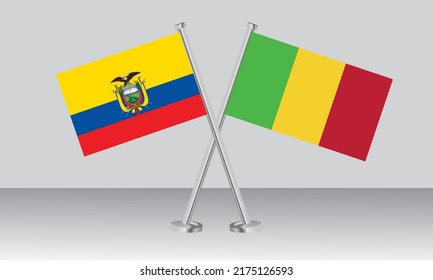 Crossed flags of Ecuador and Mali. Official colors. Correct proportion. Banner design