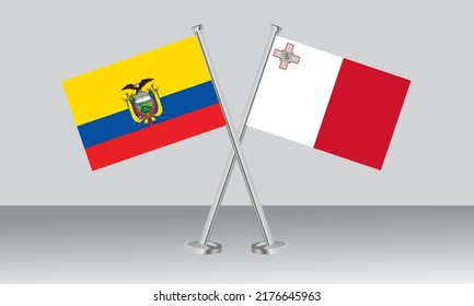 Gekreuzte Flaggen von Ecuador und Malta. Offizielle Farben. Richtiger Anteil. Banner-Design