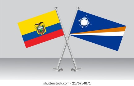 Crossed flags of Ecuador and Marshall Islands. Official colors. Correct proportion. Banner design