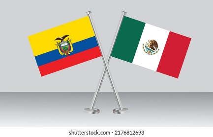 Crossed flags of Ecuador and Mexico. Official colors. Correct proportion. Banner design