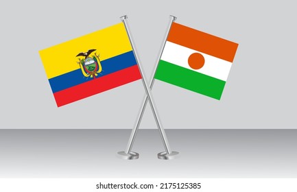 Crossed flags of Ecuador and Niger. Official colors. Correct proportion. Banner design