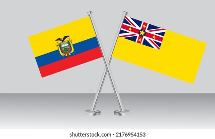 Banderas cruzadas de Ecuador y Niue. Colores oficiales. Proporción correcta. Diseño de pancartas