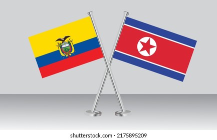 Crossed flags of Ecuador and North Korea. Official colors. Correct proportion. Banner design