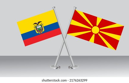 Crossed flags of Ecuador and North Macedonia. Official colors. Correct proportion. Banner design