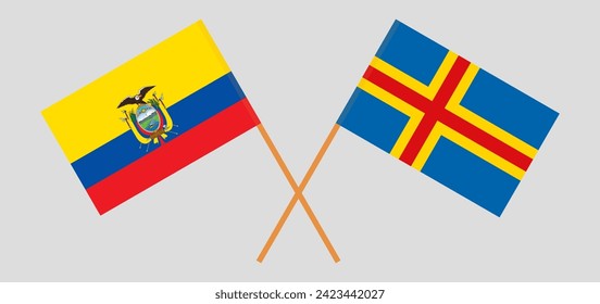 Crossed flags of Ecuador and Region of Aland. Official colors. Correct proportion. Vector illustration
